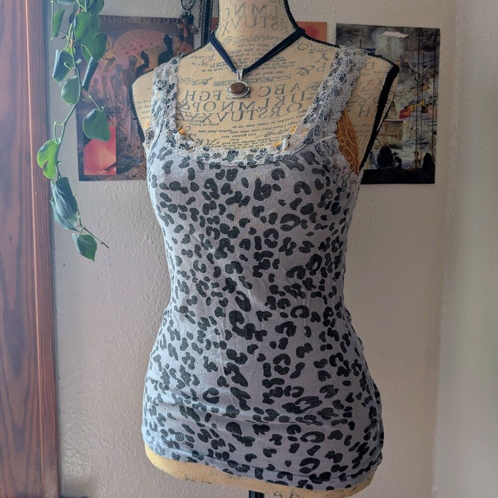 Michael Stars Y2K Leopard Print Strappy Lace Cami